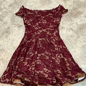 B Darlin Burgundy and Cream Dress